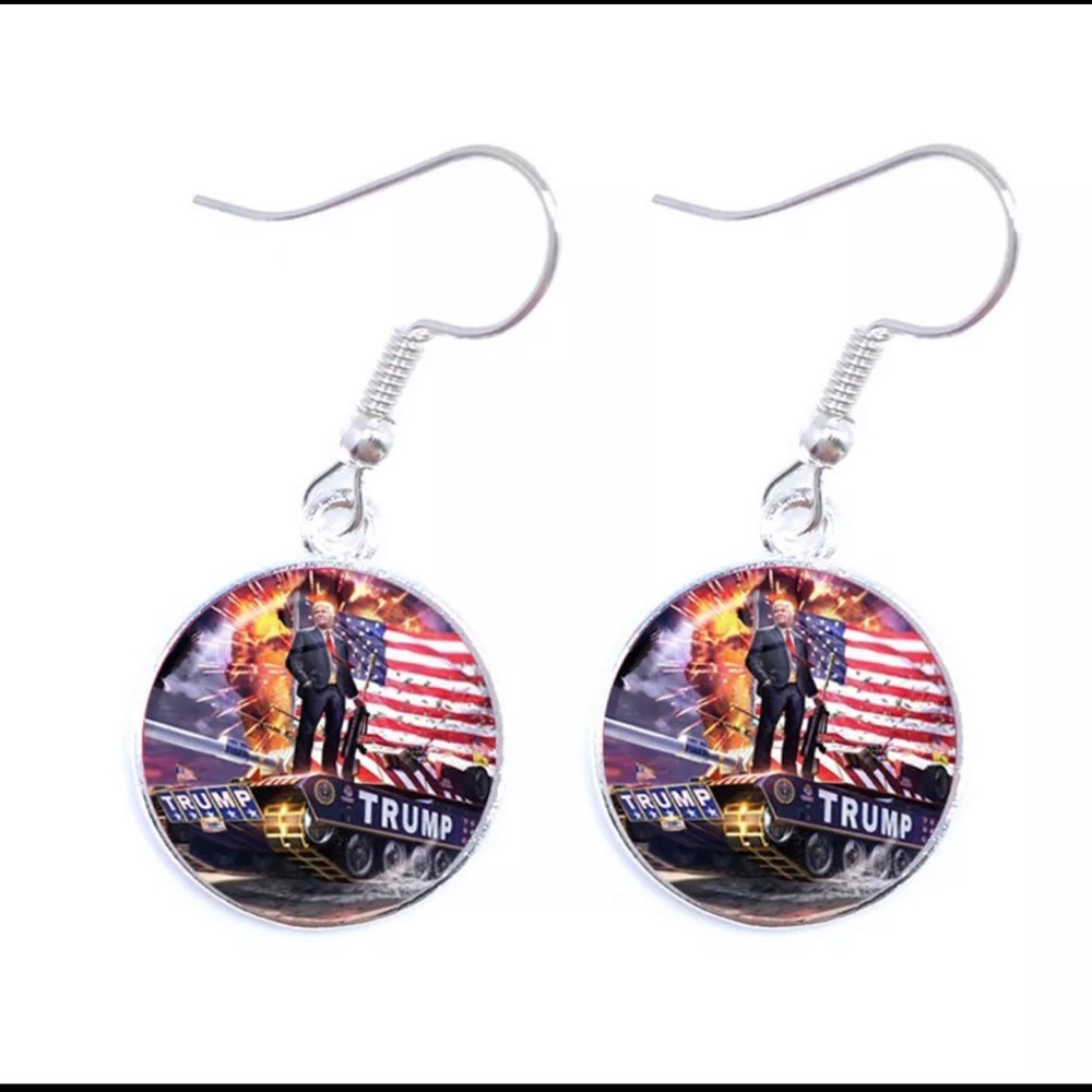 Trump MAGA silver tone earrings